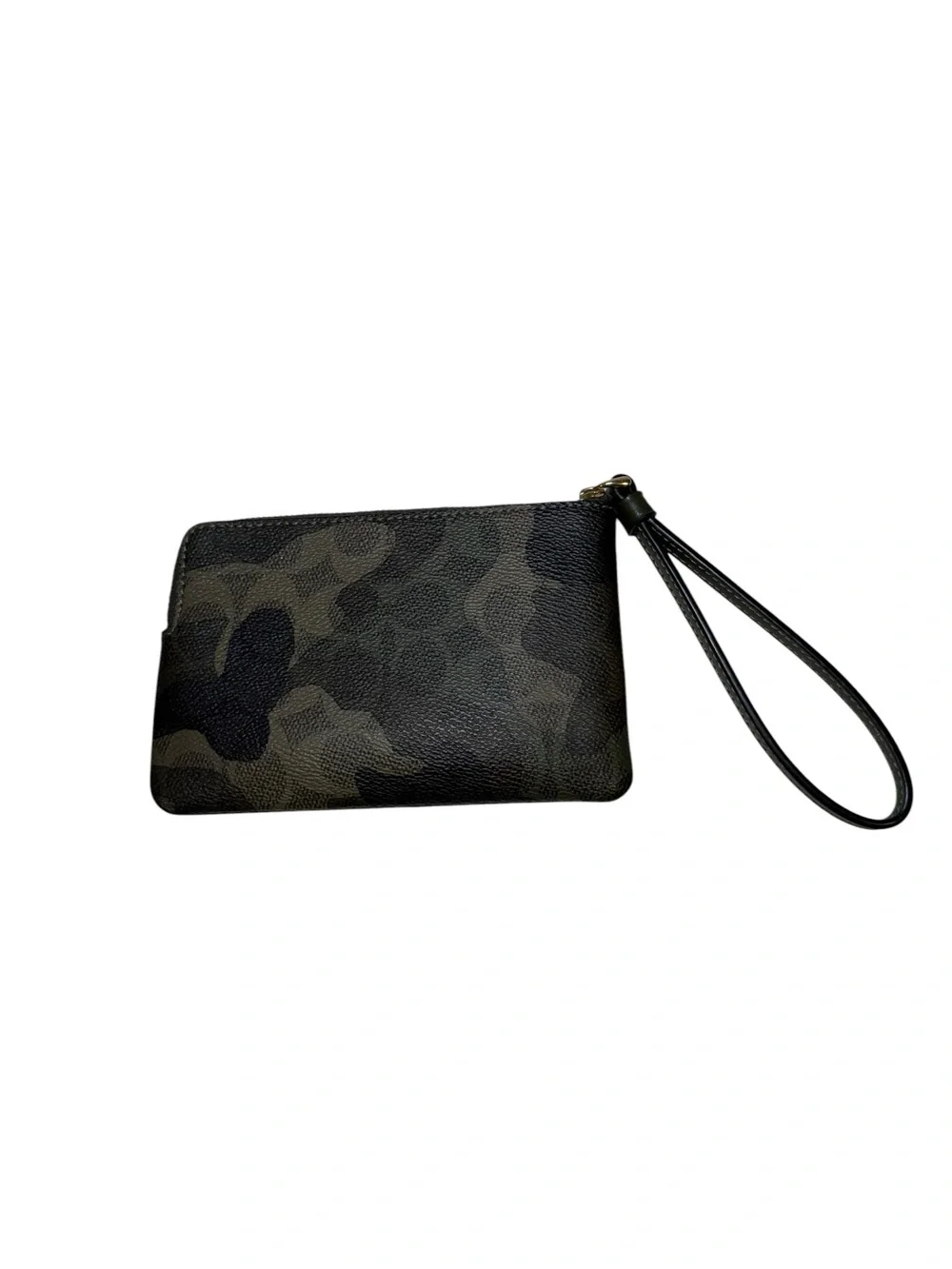 Coach Black Camo Wristlet with Gold Logo